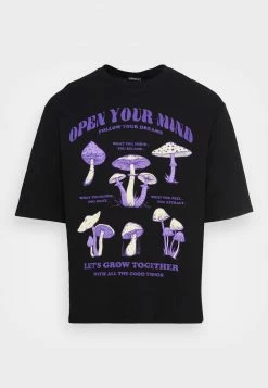 Even&Odd OPEN YOU MIND MUSHROOMS TEE UNISEX - T-Shirt Print - Black -Even&Odd Verkäufe 042bdf5c6a1347eabbe6520573195212