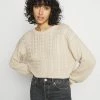 Even&Odd CROPPED LOOSE CABLE JUMPER - Strickpullover - Sand | Damen