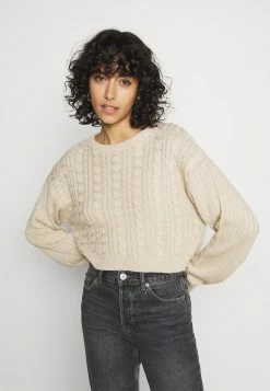 Even&Odd CROPPED LOOSE CABLE JUMPER - Strickpullover - Sand | Damen