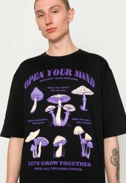 Even&Odd OPEN YOU MIND MUSHROOMS TEE UNISEX - T-Shirt Print - Black -Even&Odd Verkäufe 1ac5c760bacb4142b9c34d3dce8d951e