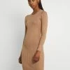 Even&Odd Damen Knit Mini Wide Rib Basic Dress - Etuikleid - Mottled Dark Brown