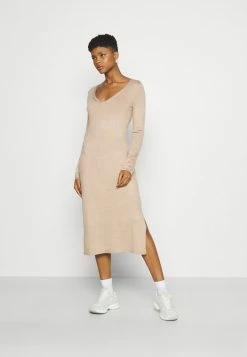 Even&Odd Damen KNIT MAXI V NECK DRESS WITH SLIT - Strickkleid - Camel