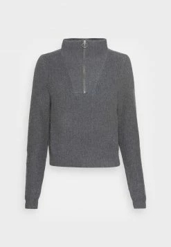 Even&Odd HALF ZIP JUMPER - Strickpullover - Mottled Dark Grey | Damen -Even&Odd Verkäufe 53052c78670245e8bf8c8691daec3be5