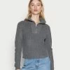Even&Odd HALF ZIP JUMPER - Strickpullover - Mottled Dark Grey | Damen