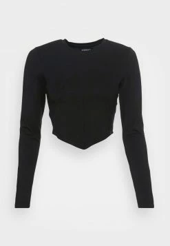 Even&Odd Damen CROPPED LONG SLEEVE WITH POINTY HEM - Langarmshirt - Black -Even&Odd Verkäufe 6de5abf0fa034413a6cea47e947470d6