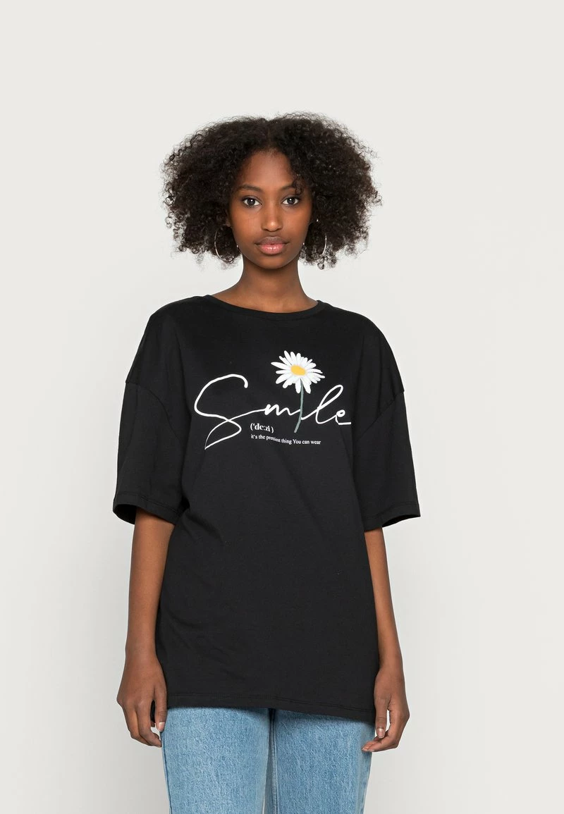 Even&Odd Damen LIZ SMILE DAISY TEE - T-Shirt Print - Black 3 Even&Odd Damen LIZ SMILE DAISY TEE - T-Shirt Print - Black