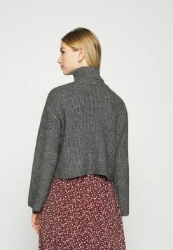 Even&Odd Damen CROPPED BOXY ROLL NECK - Strickpullover - Mottled Dark Grey -Even&Odd Verkäufe 7247cda5bcd54ffa810c8195c9ec36a6