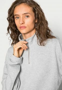 Even&Odd Damen CROPPED WITH HALF ZIP COLLAR - Sweatshirt - Mottled Light Grey -Even&Odd Verkäufe 7549243cd89c497880c99fd395b17b4b