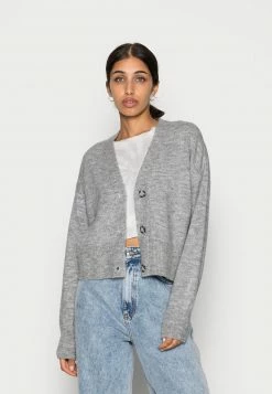 Even&Odd Damen BASIC BLEND BUTTON CROP - Strickjacke - Mottled Grey