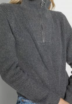 Even&Odd HALF ZIP JUMPER - Strickpullover - Mottled Dark Grey | Damen -Even&Odd Verkäufe 7bd5ac11b38d42f38587ed01faa09a0f