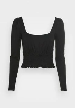 Even&Odd Damen SHIRRING DETAIL LONG SLEEVE CROP WITH GATHER - Langarmshirt - Black -Even&Odd Verkäufe 87fe078824924c9982e71fb04f5882b6