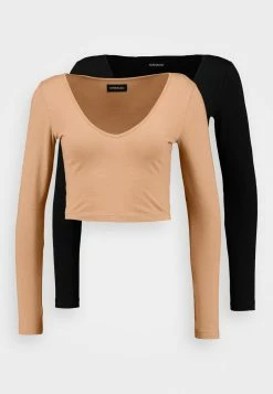 Even&Odd Damen 2 PACK - Langarmshirt - Camel/black -Even&Odd Verkäufe aeff4b2e5ba0421e9f1267a6978363be