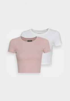 Even&Odd Damen 2PACK - T-Shirt Basic - White/pink -Even&Odd Verkäufe b26eb8fcc6ce4132a726132fc0f02337
