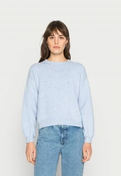 Even&Odd POINTELLE CREW NECK JUMPER - Strickpullover - Mottled Light Blue | Damen