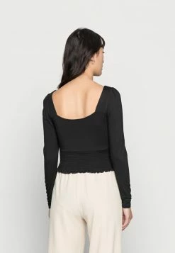 Even&Odd Damen SHIRRING DETAIL LONG SLEEVE CROP WITH GATHER - Langarmshirt - Black -Even&Odd Verkäufe bc64a596fdc24d4d9dea4742e3b3fff3