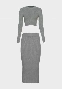 Even&Odd Damen PERKIN CROPPED SKIRT SET - Strickpullover - Mottled Grey -Even&Odd Verkäufe da6edb4721084d39b3c95124ccbbc25a
