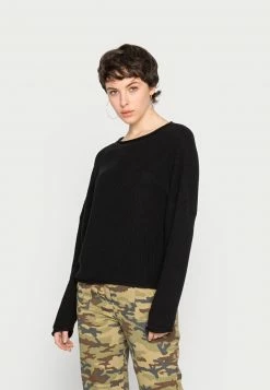 Even&Odd Damen OVERSIZE CROPPED ROLLED EDGE JUMPER - Strickpullover - Black