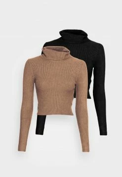 Even&Odd Damen CROPPED TURTLE NECK 2 PACK - Strickpullover - Black/mottled Dark Brown -Even&Odd Verkäufe e8a1603ff7174852bad4844a13a0e962