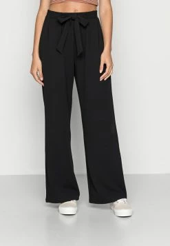 Even&Odd BELT DETAIL WIDE LEG PANTS - Stoffhose - Black | Damen