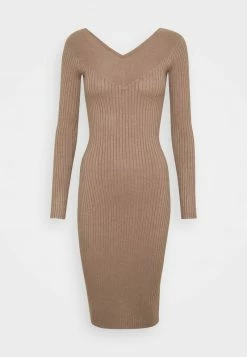 Even&Odd KNIT V NECK MIDI BODYCON DRESS - Etuikleid - Taupe | Damen -Even&Odd Verkäufe ef80213751b949f8a0aa426ef70a012d
