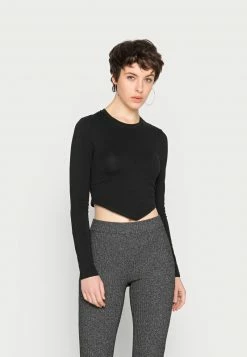 Even&Odd Damen CROPPED LONG SLEEVE WITH POINTY HEM - Langarmshirt - Black