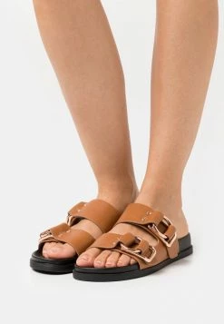 Even&Odd Damen Pantolette Flach - Cognac