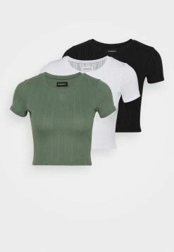 Even&Odd Damen 3 PACK - T-Shirt Basic - Black/mottled Green/white -Even&Odd Verkäufe f5cd2c145e5c47d58b540c8bf8209675